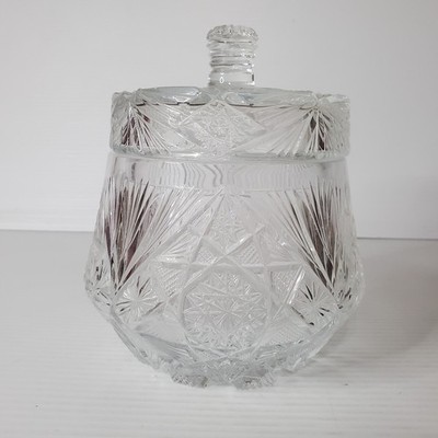 Vintage Cut Crystal Ginger Jar With Lid Clear Glass Cookie Container 