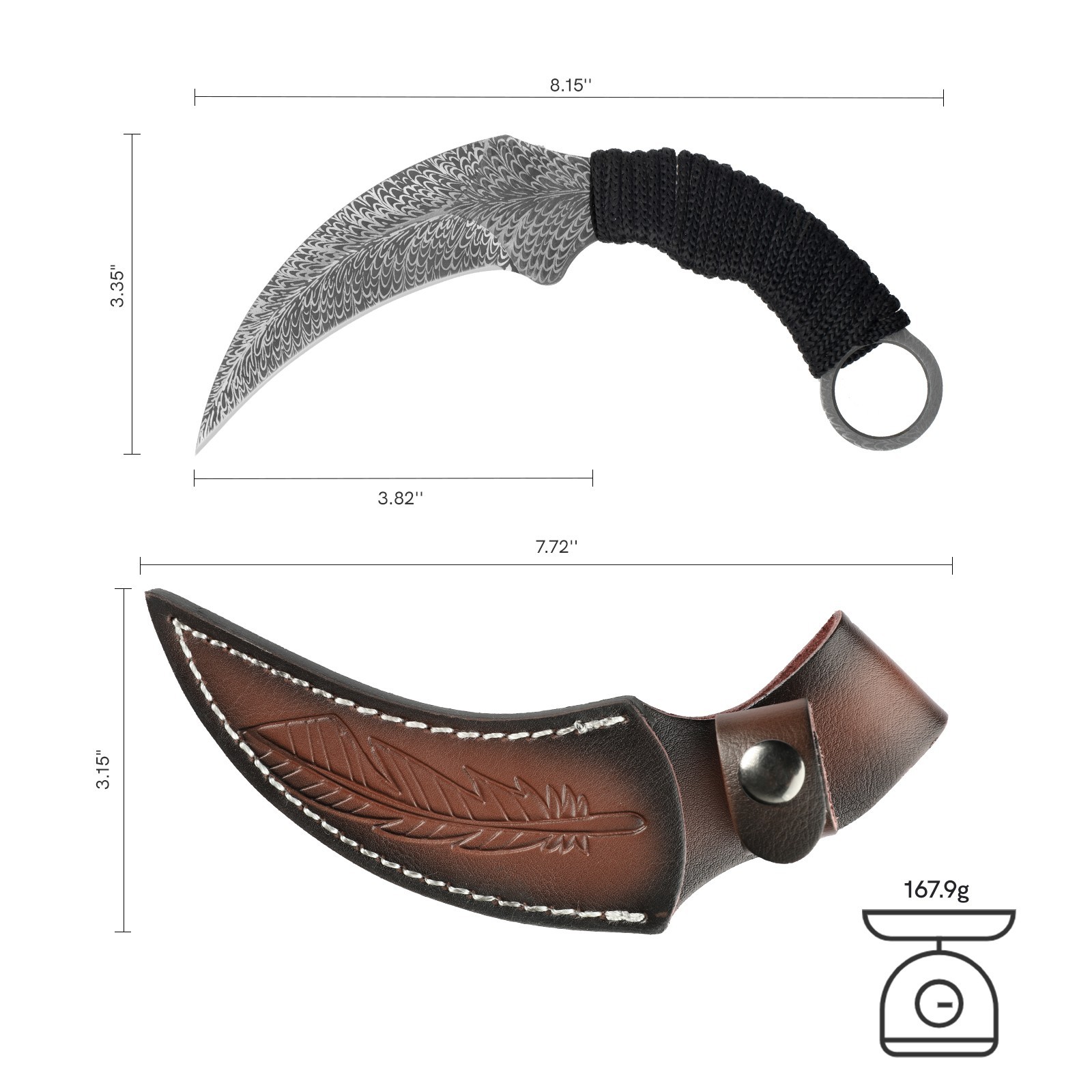 8inchTactical Karambit Knife with Sheath, Karambits for Camping Hunting Survival