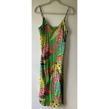 Olivaceous Slip Dress Womens Small Green Tropical Leaf Midi Vacation Boho Cruise