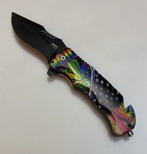 ElitEdge Folding Knife Assist Opening Rainbow Pride With Leaf Flag Design