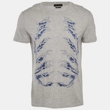 Alexander McQueen Grey Ribcage Wave Print Cotton T-Shirt M