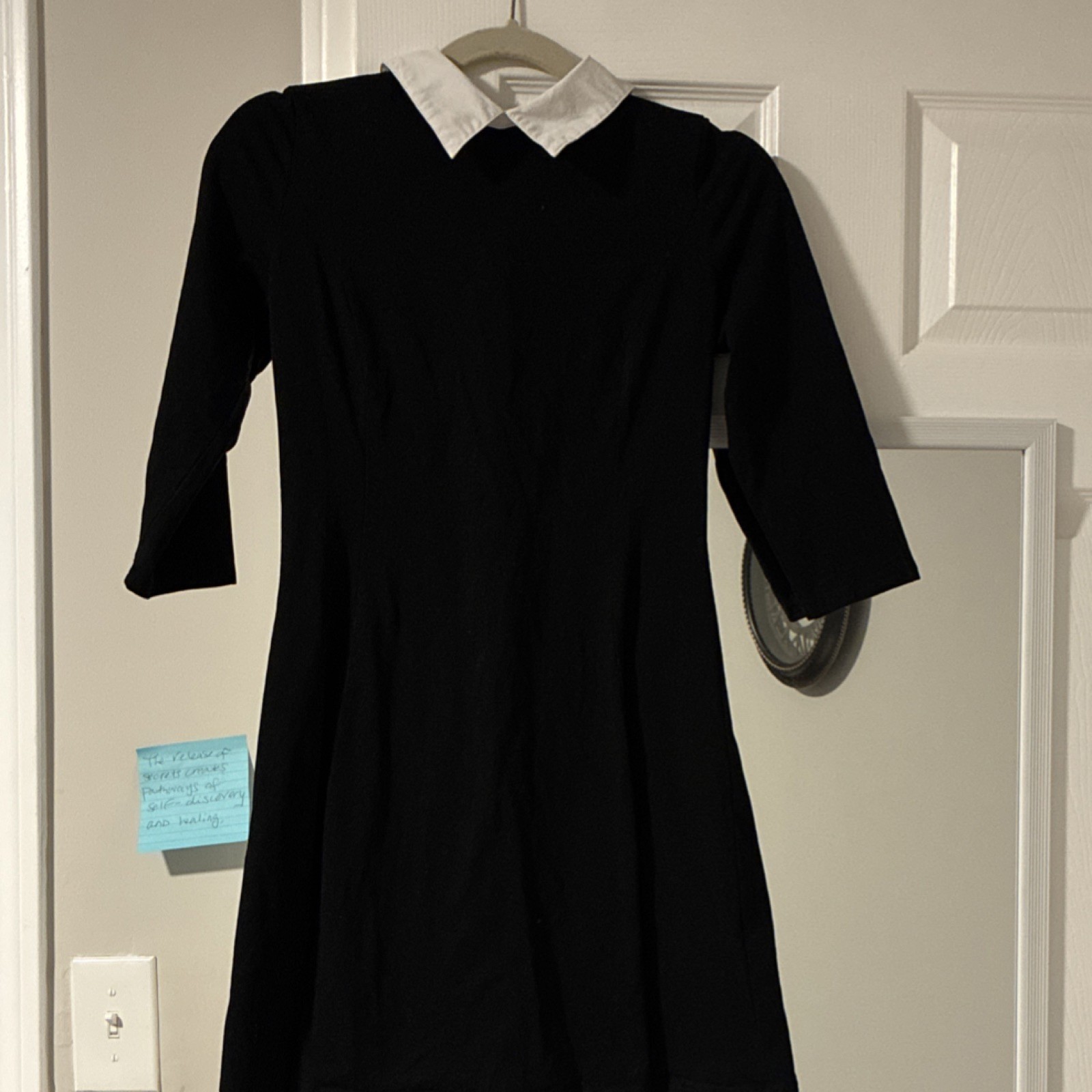 melynnco Black White Collared 3/4 Sleeve A-Line Short Dress Size S