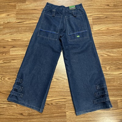 KIK GIRL Jeans Denim 90s Y2K Rave Skater Grunge Cargo Strap Wide