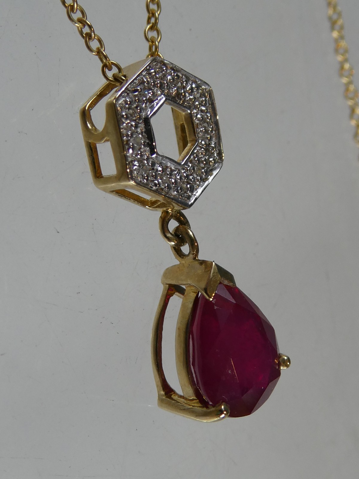 Fine 9ct Solid Gold Ruby & Diamond Pearshape Pend… - image 7