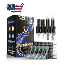poseidon 50pcs tattoo cartridge needles assorted mixed size 12 round liner s...