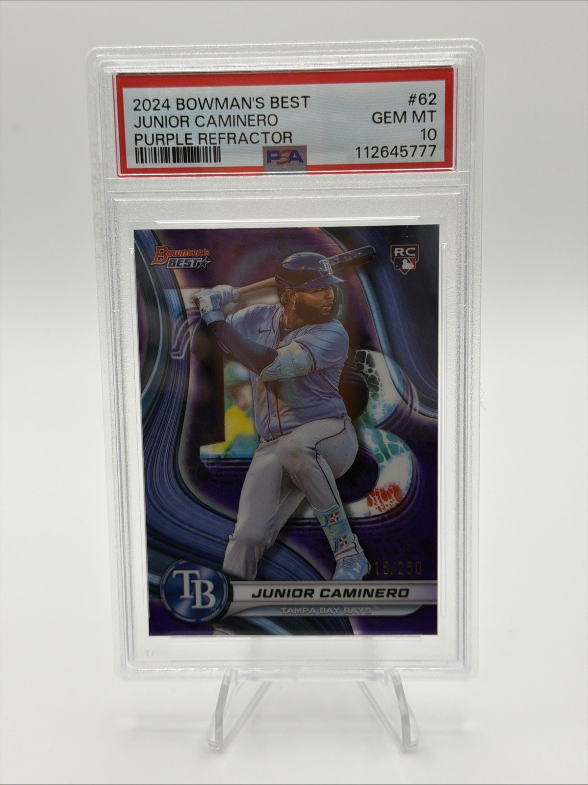2024 Bowmans Best #62 Junior Caminero (RC) Purple Refractor /250 PSA 10 Rookie