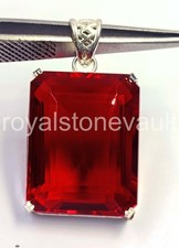 102 CT Natural Red Ruby Emerald Cut 925 Silver Pendant Free Chain IGL Gems 6LHD