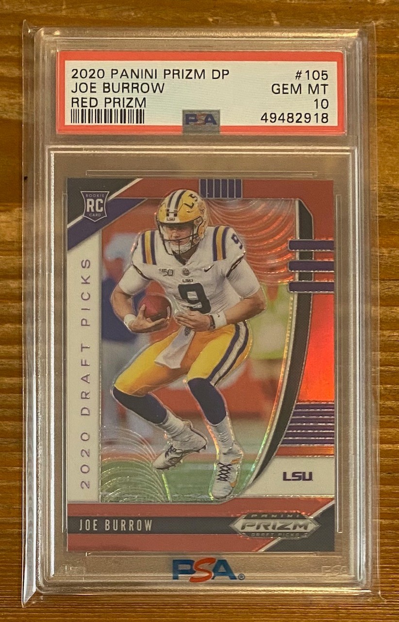 2020 Panini Prizm DP JOE BURROW Red Prizm Rookie RC #105 PSA 10 GEM MT Bengals view 1