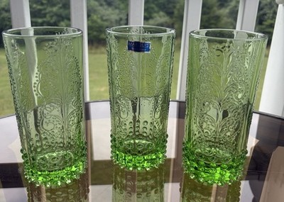 Set of 3 Marquis by Waterford Laurel Tree Green Highball Glasses Tumblers 6.5''