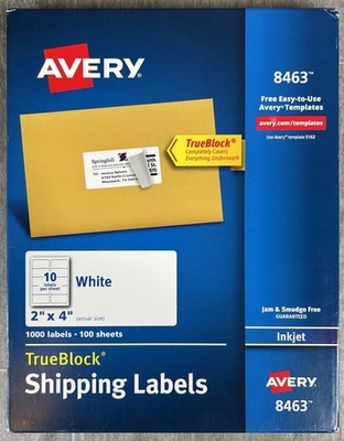 Avery 8463 Shipping Labels with TrueBlock Technology 1000 Labels White 2 x 4
