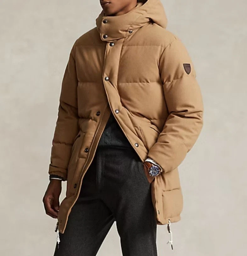 POLO RALPH LAUREN THE WAINWRIGHT WOOL-BLEND DOWN  COAT IN BEIGE .SIZE L - Image 3 of 4