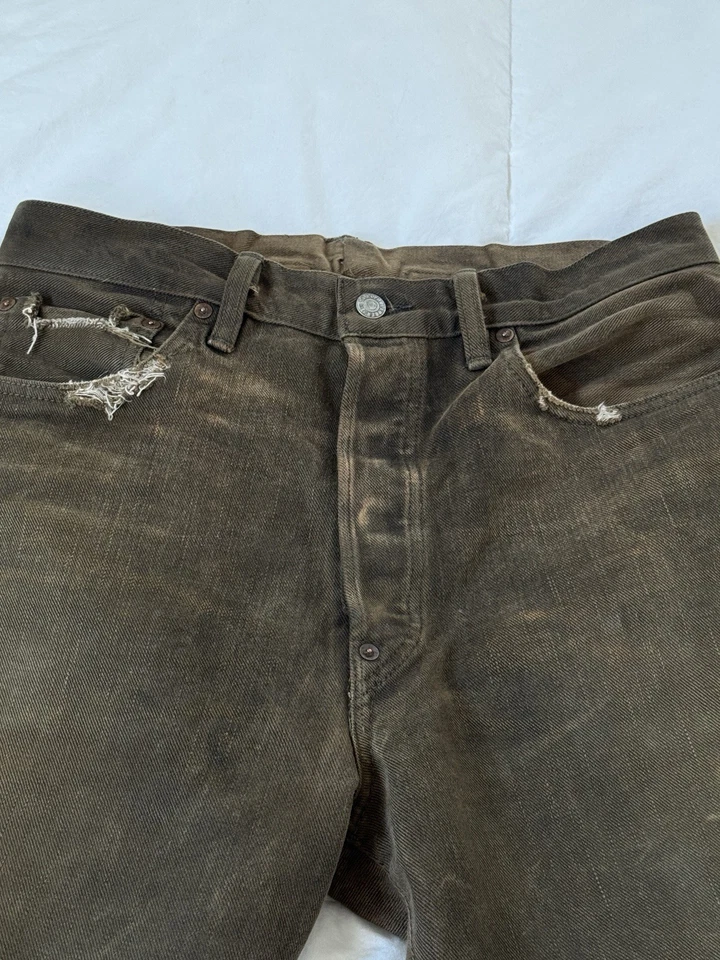 Pantalones de mezclilla rectos con ribete doble Rl RRL de colección RAROS muestra con botones 32x30 Foto 3 de 4