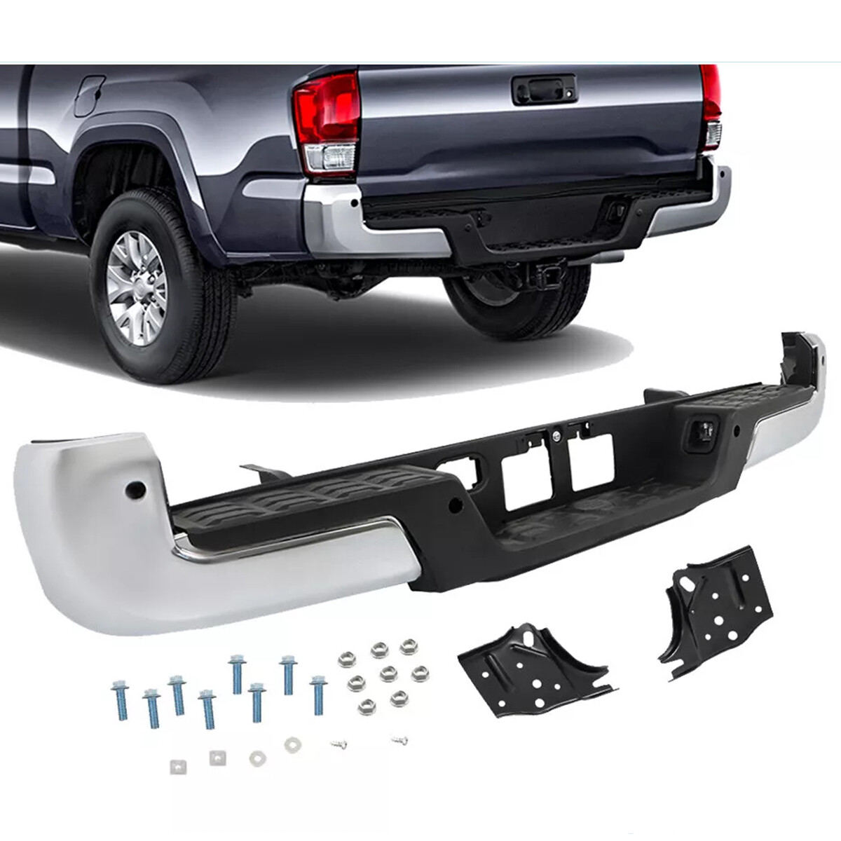 For 2016 17-2023 Toyota Tacoma Complete Rear Step Bumper Assembly W/ Park Assist