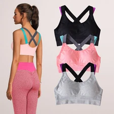 SOBEYO Women's Sport Yoga Top Padded Bra Elastic Straps Cross Back 3PC Packed