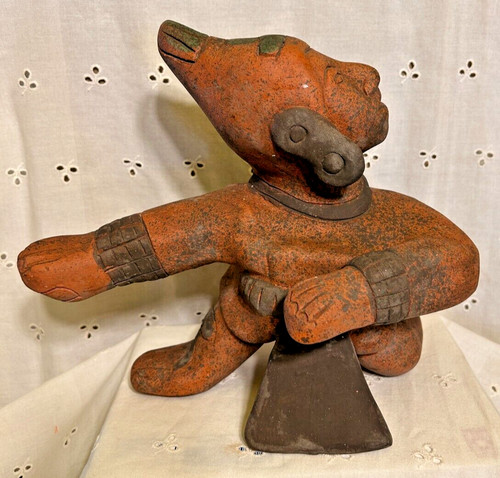 PRE COLUMBIAN MAYAN ARTIFACT LARGE CLAY POTTERY MONARCH KING SATUTE ESTATE NICE
