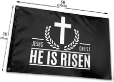 3X5 JESUS CHRIST HAS RISEN CHRISTIAN CROSS FLAG BANNER GROMMETS
