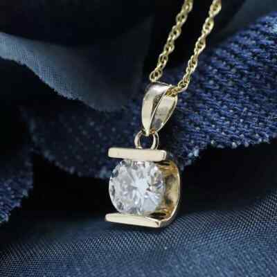 Certified 3Ct Round Cut Diamond 14k Yellow Gold Finish Half Bezel Pendant