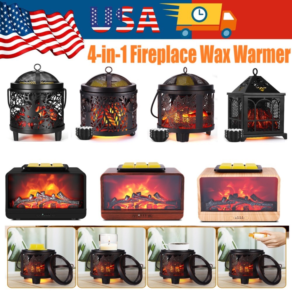 4-in-1 Electric Wax Melt Warmer Metal Fireplace Oil Burner US-image