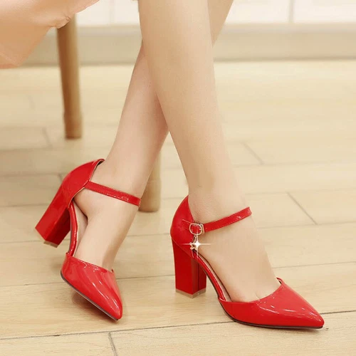 Zapatos elegantes para mujer punta puntiaguda cancha trabajo tacones bloque correa al tobillo Mary Jane - Imagen 4 de 16