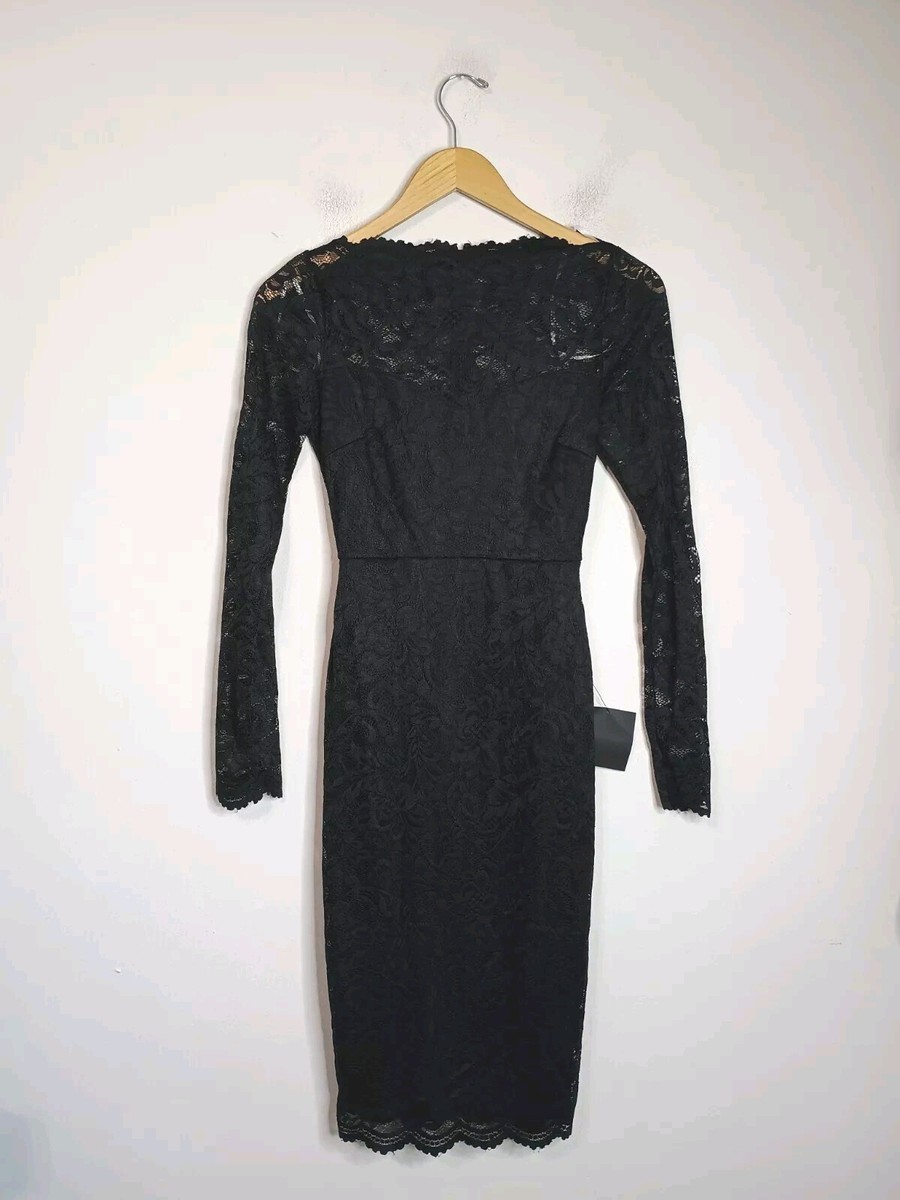 margalo black lace long sleeve bodycon dress NEW Lulu's Margalo Black Lace Long Sleeve Bodycon Dress XS