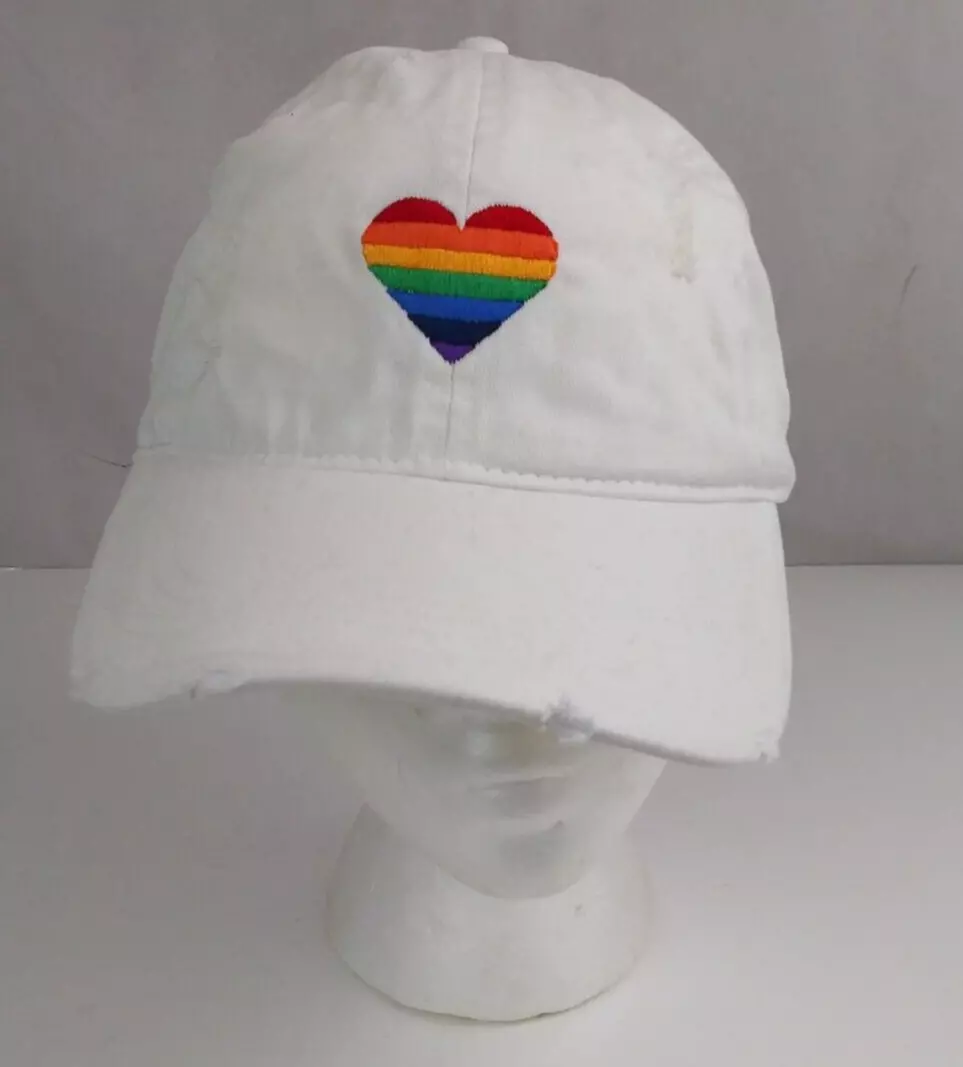White With Rainbow Heart Design Unisex Embroidered Adjustable Baseball Cap