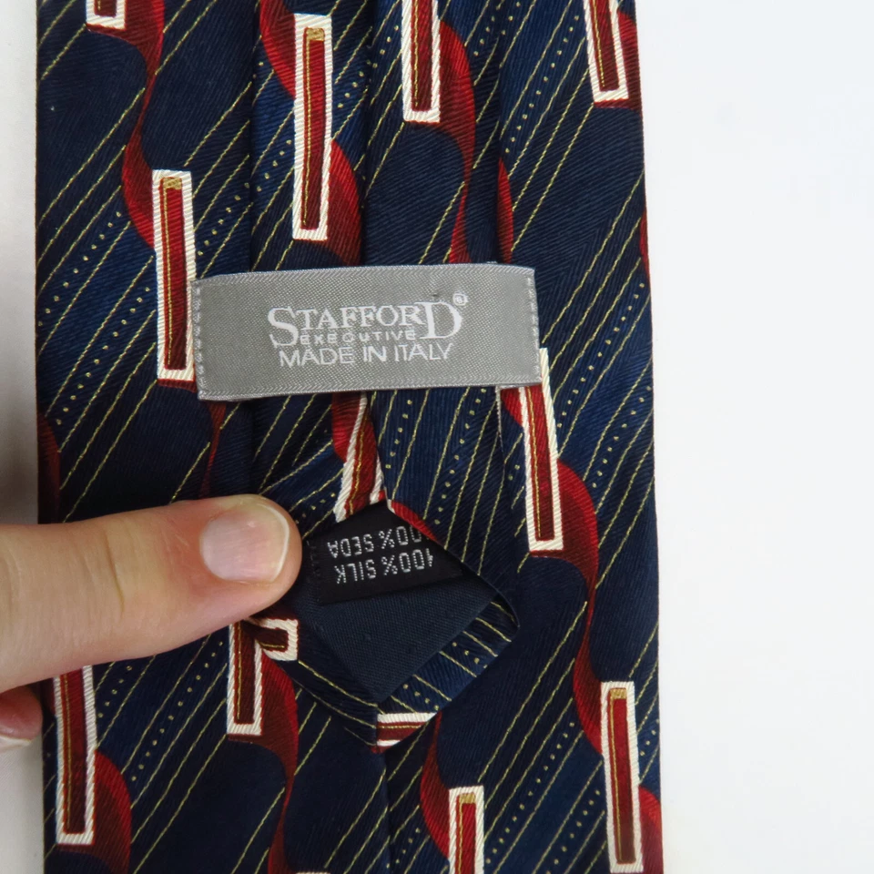 Corbata Stafford Executive para Hombres Cuello de Seda Azul Rojo Multi Geométrico Rayas 58x3.75 Foto 3 de 4
