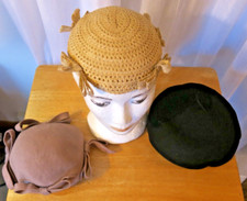 Vintage Girls Hat Lot 1950s Bows Brown Black Cream