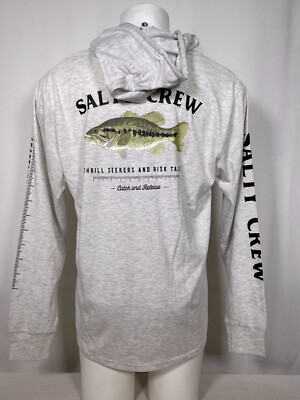 Salty Crew Bigmouth Bass Premium UV Hood Technical Gray Shirt Men's LARGE