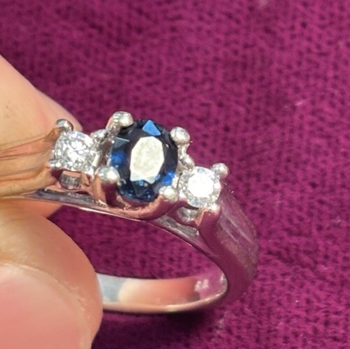 10K Solid White Gold Ring Featuring Two ~.05ct Di… - image 1