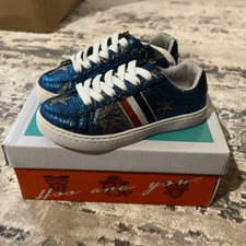 NIB Hoo Blue Ava Star Stripe Metallic Star Lace Up Sneakers Size 11 Children's