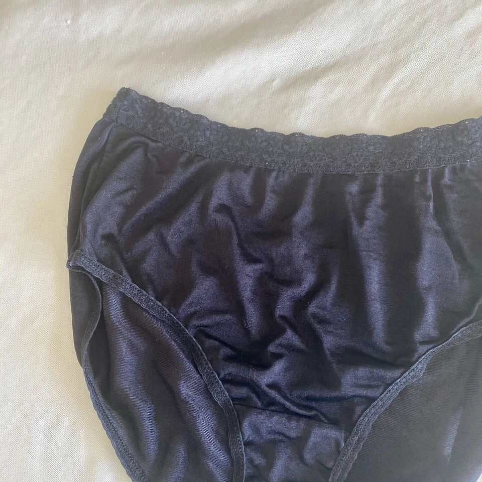 Bragas vintage Fruit of the Loom corte alto 7 100 % nailon negras años 90 ribete de encaje Foto 2 de 4
