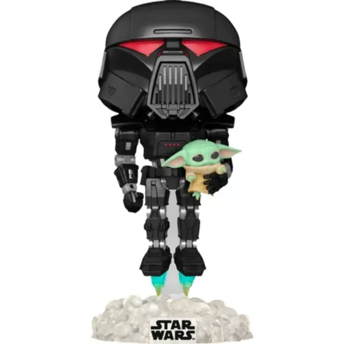 Star Wars: The Mandalorian Dark Trooper with Grogu GITD Pop! Vinyl - EE Excl