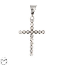 Pendant White Gold 18 Carats 750 Cross Diamonds 0,20 CT -964/St