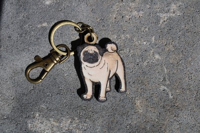 Handmade Wood Fawn Pug Dog Keychain: Gift for Vet techs Keyring