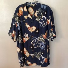 TOMMY BAHAMA SIZE XL NAVY FLORAL 100 SILK CAMP SHIRT VACATION HAWAII RESORTWEAR