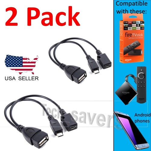 2 Pack USB PORT OTG cable for Amazon FIRE 2016 2018 models Sticks or