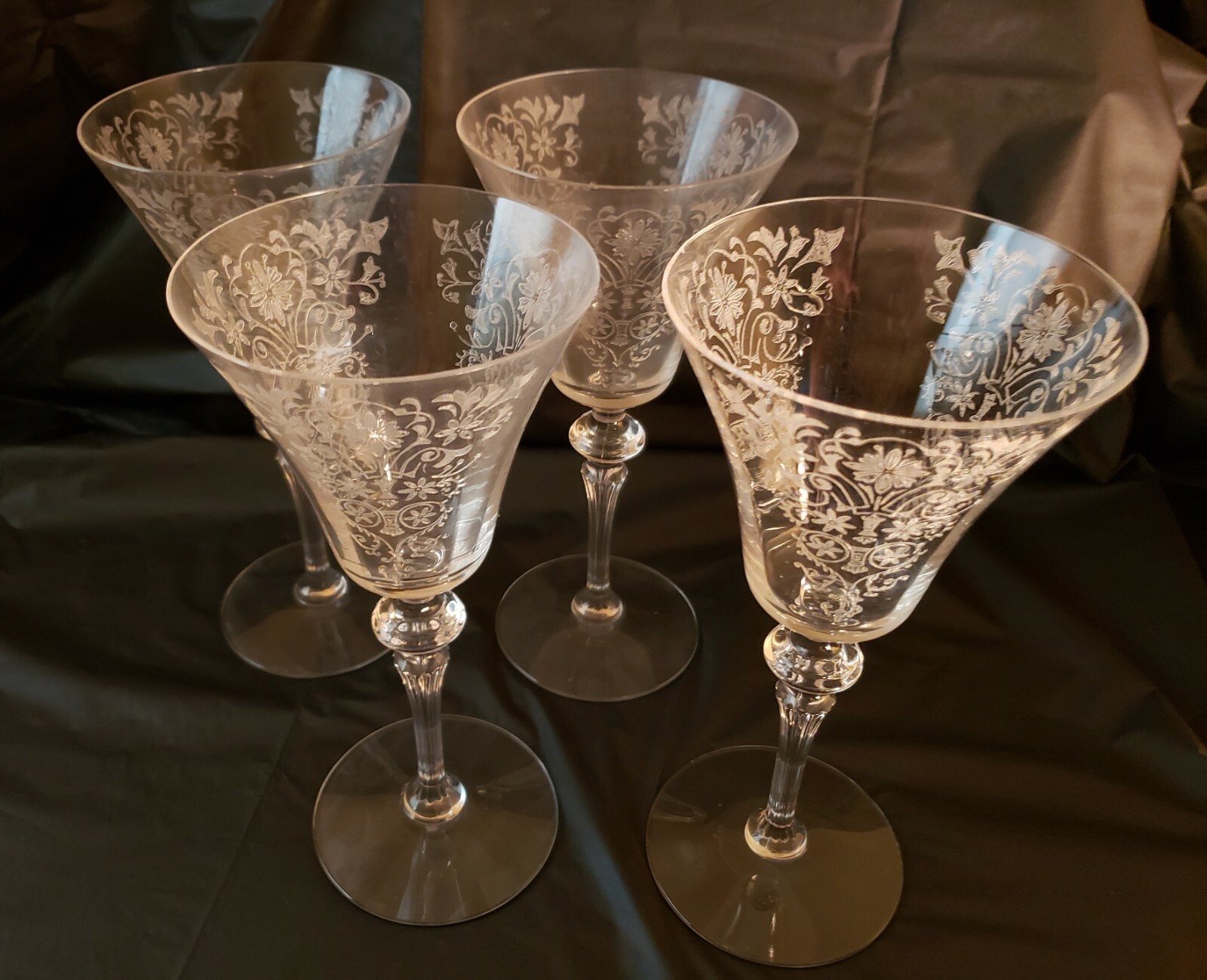 4 VINTAGE FOSTORIA ETCHED WINE GLASSES eBay
