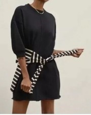 Everlane Black Organic Cotton Puff Sleeve Sweatshirt Dress BLK XXS