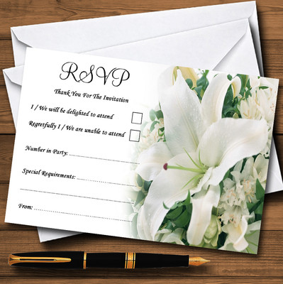 Edle weiße Lilie hübsche personalisierte Antwortkarten Hochzeit oder Party
