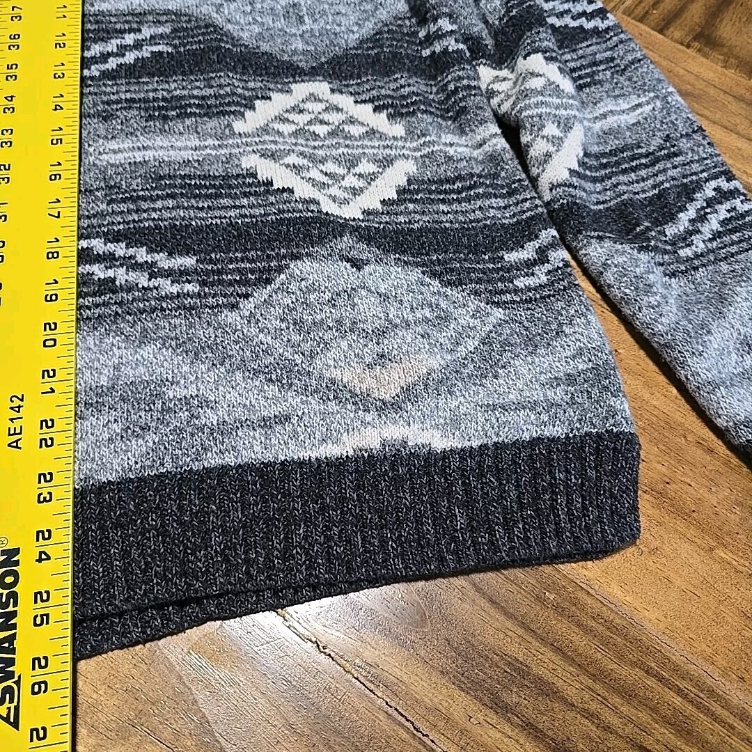 American Eagle Knit Hoodie Pullover Gray Black Southwest Pattern Womens Medium image 3