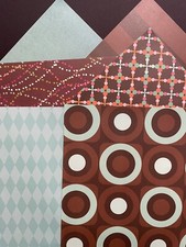 Junk Journal 12x12 "brown teal circle strip" lot 29 scrapbook paper p17