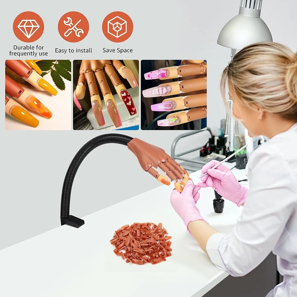 Uñas Acrílicas Flexible Práctica Mano Falsa, Entrenamiento de Uñas Kits de Dedos Ajustables Foto 4 de 4