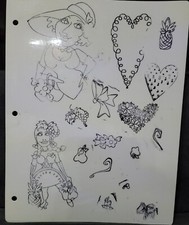 WOMAN WITH HAT FRUIT BOWS HEART STAMPS UNMOUNTED PINEAPPLE FLOWERS WITH HEART