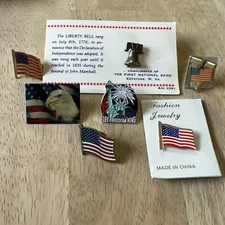Lot Vintage USA 🇺🇸 Let Freedom Ring/Veteran’s Liberty Bell/Flag Pins