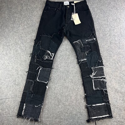 Kody Phillips For MNML LA Mens Black Patchwork Jeans Sz 29 X 29 Button Fly Denim
