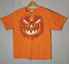 Halloween Scary Evil Jack O'Lantern Pumpkin Gildan T Shirt Men's Large Orange