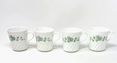 CORNING CORELLE CALLAWAY WHITE SWIRL & GREEN IVY SET OF 4 CUPS / MUGS - image 1 of 4