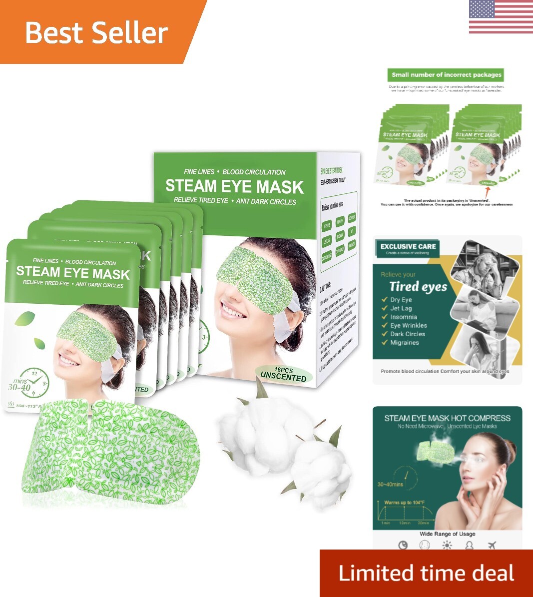 Steam Eye Masks for Dry Eyes and Fatigue Relief - 16 Pack Puffy Eye Treatment-image