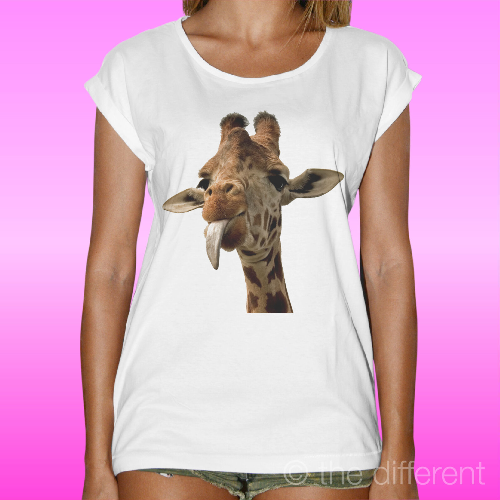 T-Shirt Donna Woman Face Giraffe Tongue Funny Face Animal | eBay
