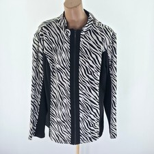 Weekends by Chico's Full Zip Jacket Women Size 3 Black White Zebra Animal Print
